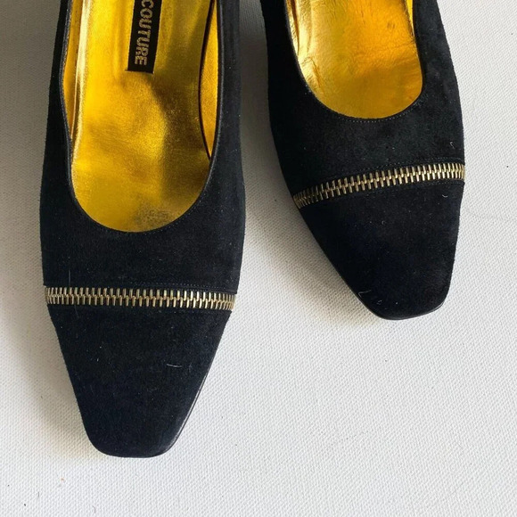 Vintage Anne Klein Couture Black Suede  Zipper Detail Unique Loafers - Picture 4 of 9